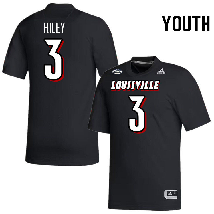 Youth #3 Quincy Riley Louisville Cardinals College Football Jerseys Stitched-Black